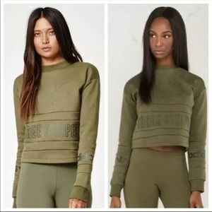 Adidas Originals Three Stripes Crop Pullover, Olive Green, Size Small